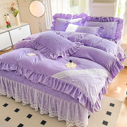 91家纺网 家纺一手货源 找家纺 苏米娜2024秋冬新款230g全消光牛奶绒绒床盖四件套12斤加厚婴儿绒法莱绒床裙款床盖款四件套