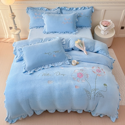 91家纺网 家纺一手货源 找家纺 （总）【苏东来】高端韩版花边加厚少女心法式公主风大版花卉牛奶绒刺绣贴布绣四件套小清新兔毛绒法莱绒床盖被套床单床裙款