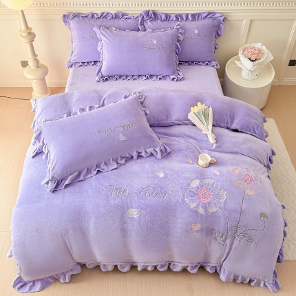 91家纺网 家纺一手货源 找家纺 （总）【苏东来】高端韩版花边加厚少女心法式公主风大版花卉牛奶绒刺绣贴布绣四件套小清新兔毛绒法莱绒床盖被套床单床裙款