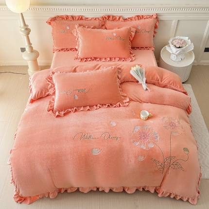 91家纺网 家纺一手货源 找家纺 （总）【苏东来】高端韩版花边加厚少女心法式公主风大版花卉牛奶绒刺绣贴布绣四件套小清新兔毛绒法莱绒床盖被套床单床裙款