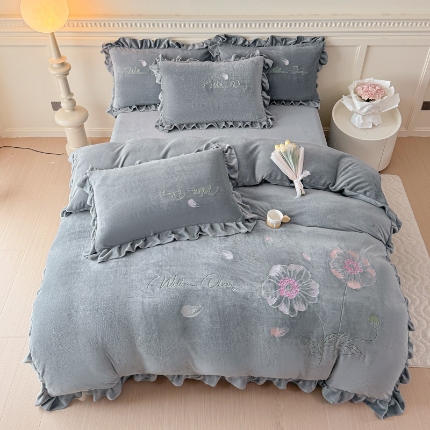 91家纺网 家纺一手货源 找家纺 （总）【苏东来】高端韩版花边加厚少女心法式公主风大版花卉牛奶绒刺绣贴布绣四件套小清新兔毛绒法莱绒床盖被套床单床裙款