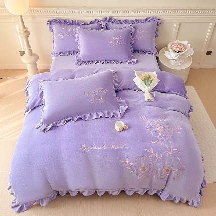 91家纺网 家纺一手货源 找家纺 （总）【苏东来】高端韩版花边加厚少女心法式公主风大版花卉牛奶绒刺绣贴布绣四件套小清新兔毛绒法莱绒床盖被套床单床裙款