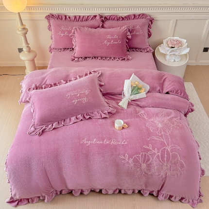 91家纺网 家纺一手货源 找家纺 （总）【苏东来】高端韩版花边加厚少女心法式公主风大版花卉牛奶绒刺绣贴布绣四件套小清新兔毛绒法莱绒床盖被套床单床裙款