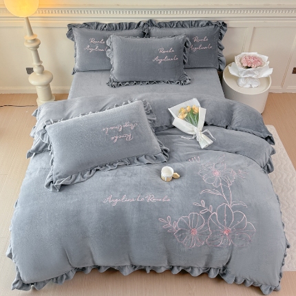 91家纺网 家纺一手货源 找家纺 （总）【苏东来】高端韩版花边加厚少女心法式公主风大版花卉牛奶绒刺绣贴布绣四件套小清新兔毛绒法莱绒床盖被套床单床裙款