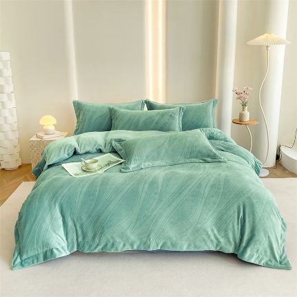 91家纺网 家纺一手货源 找家纺 （总）乐嘉盈 2025新款高克重圆角吊边雕花纯色牛奶绒四件套