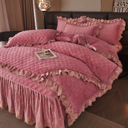 91家纺网 家纺一手货源 找家纺 （总）瑞宝2025新款宝宝绒欧式床裙款四件套-宝格利