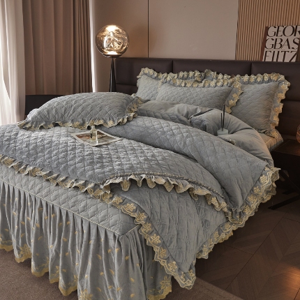 91家纺网 家纺一手货源 找家纺 （总）瑞宝2025新款宝宝绒欧式床裙款四件套-宝格利