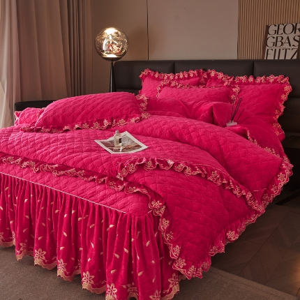 91家纺网 家纺一手货源 找家纺 （总）瑞宝2025新款宝宝绒欧式床裙款四件套-宝格利