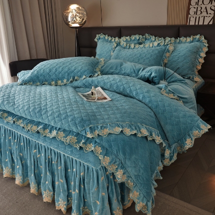 91家纺网 家纺一手货源 找家纺 （总）瑞宝2025新款宝宝绒欧式床裙款四件套-宝格利