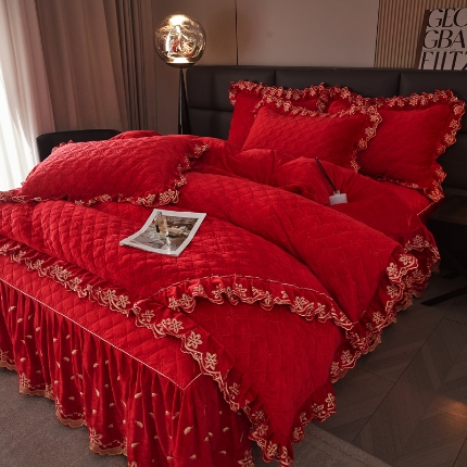 91家纺网 家纺一手货源 找家纺 （总）瑞宝2025新款宝宝绒欧式床裙款四件套-宝格利