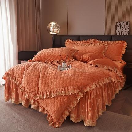 瑞宝2025新款宝宝绒欧式床裙款四件套-宝格利 宝格利-艾玛橙