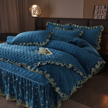 瑞宝2025新款宝宝绒欧式床裙款四件套-宝格利 宝格利-宝石蓝