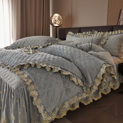 瑞宝2025新款宝宝绒欧式床裙款四件套-宝格利 宝格利-高级灰