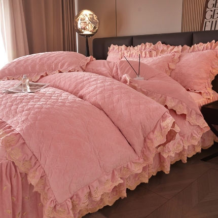 瑞宝2025新款宝宝绒欧式床裙款四件套-宝格利 宝格利-少女粉