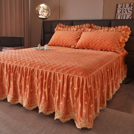91家纺网 家纺一手货源 找家纺 瑞宝2025新款宝宝绒欧式床裙款三件套-宝格利 宝格利-艾玛橙