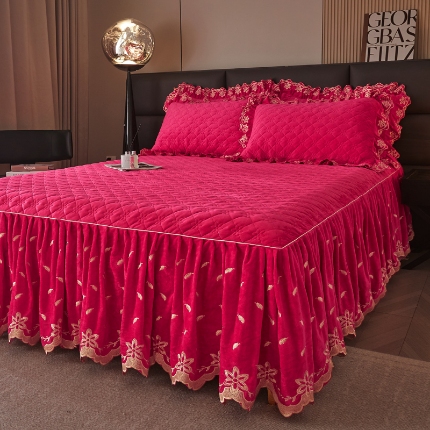 91家纺网 家纺一手货源 找家纺 （总）瑞宝2025新款宝宝绒欧式床裙款三件套-宝格利