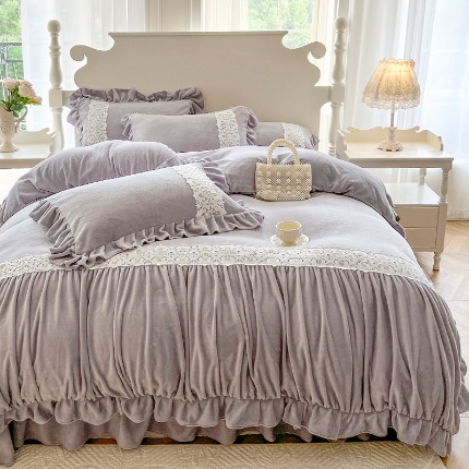 91家纺网 家纺一手货源 找家纺 乐朵家居 2024新款设计款版权 莫奈 牛奶绒床单款床盖款四件套（控价 单288 夹棉318）香芋紫