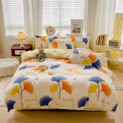 91家纺网 家纺一手货源 找家纺 梦卓家纺 2025新款直播加厚植物羊绒四件套高克重磨毛跨境四件套 大量现货叶之秋