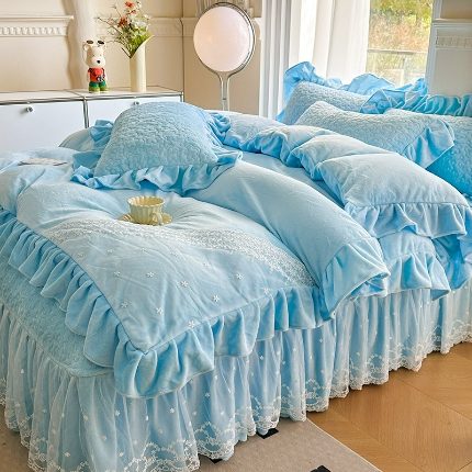 91家纺网 家纺一手货源 找家纺 （总）2025秋冬新款220g全消光牛奶绒床盖四件套12斤重加厚婴儿绒法莱绒床裙款床盖款四件套