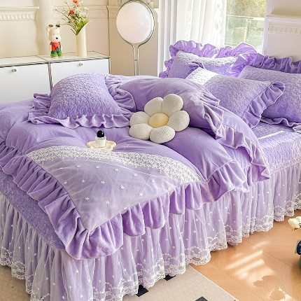 （总）2025秋冬新款220g全消光牛奶绒床盖四件套12斤重加厚婴儿绒法莱绒床裙款床盖款四件套