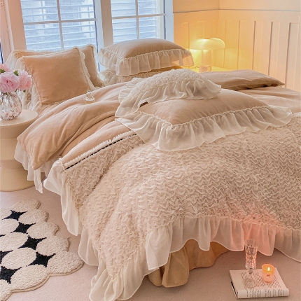 91家纺网 家纺一手货源 找家纺 （总）庭笙 新款高克重绒类法式复古小香风四件套-浪漫的约定