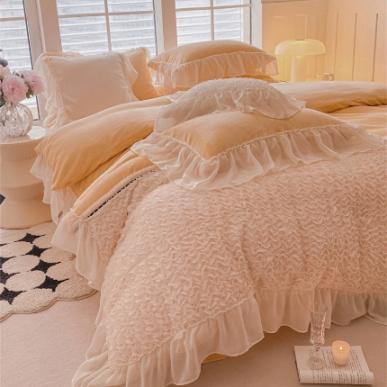 91家纺网 家纺一手货源 找家纺 （总）庭笙 新款高克重绒类法式复古小香风四件套-浪漫的约定