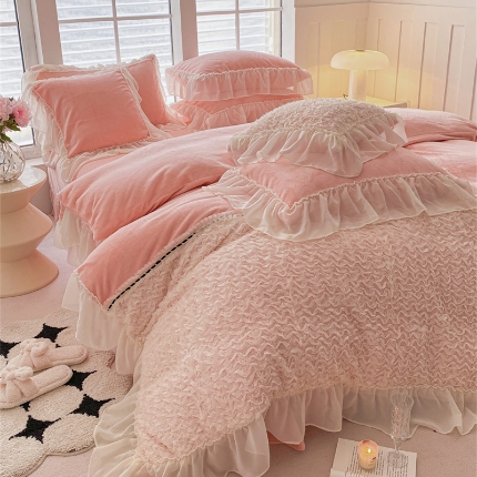 91家纺网 家纺一手货源 找家纺 （总）庭笙 新款高克重绒类法式复古小香风四件套-浪漫的约定