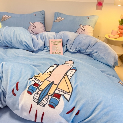 （总）控价 2025年新款240克全消光A类儿童牛奶绒四件套-飞行游