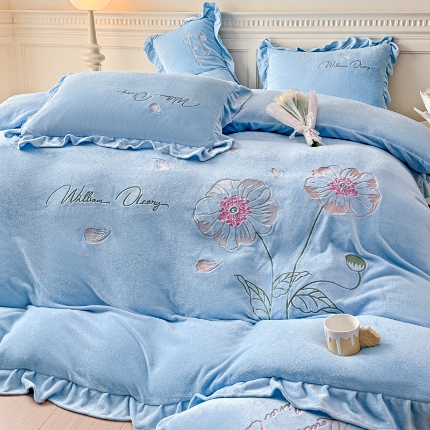 91家纺网 家纺一手货源 找家纺 （总）【苏东来】高端韩版花边加厚少女心法式公主风大版花卉牛奶绒刺绣贴布绣四件套小清新兔毛绒法莱绒床盖被套床单床裙款