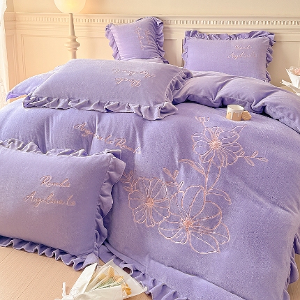 91家纺网 家纺一手货源 找家纺 （总）【苏东来】高端韩版花边加厚少女心法式公主风大版花卉牛奶绒刺绣贴布绣四件套小清新兔毛绒法莱绒床盖被套床单床裙款