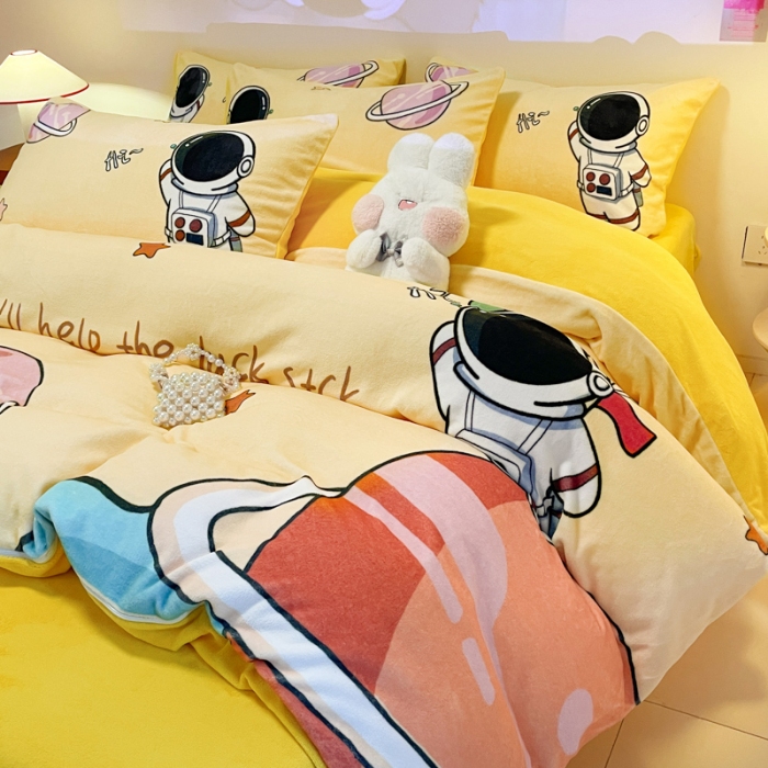 91家纺网 家纺一手货源 找家纺 （总）控价 2025年新款240克全消光A类儿童牛奶绒四件套-太空行