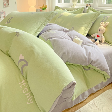 91家纺网 家纺一手货源 找家纺 （总）优选良品 2025直播爆款加厚全棉磨毛四件套喷气印花纯棉（一字绣工艺款）学生三件套9月上新