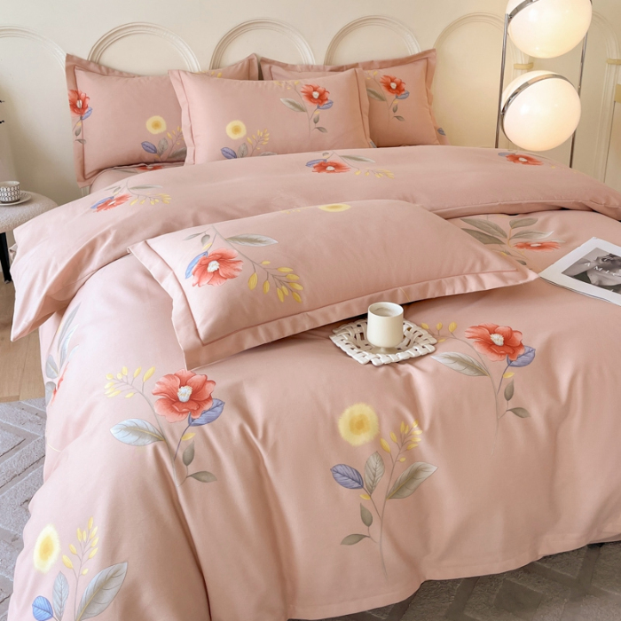 91家纺网 家纺一手货源 找家纺 铭成 2024新款全棉生态喷气加厚磨毛四件套法风小香-粉