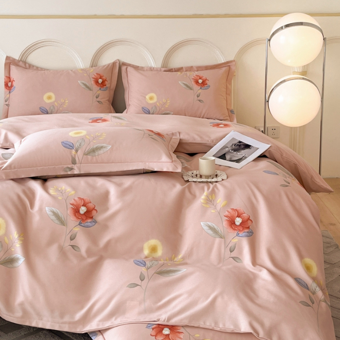 91家纺网 家纺一手货源 找家纺 铭成 2024新款全棉生态喷气加厚磨毛四件套法风小香-粉