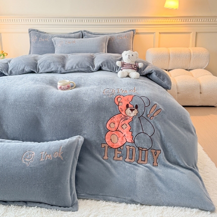 91家纺网 家纺一手货源 找家纺 （总）【苏东来】加绒加厚大版卡通牛奶绒贴布绣刺绣四件套冬季小清新儿童卡通保暖宝宝婴儿绒兔绒法莱绒金貂绒学生三件套件被套四件套