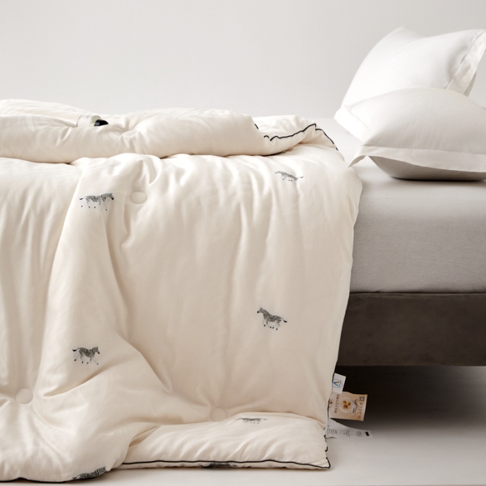 91家纺网 家纺一手货源 找家纺 新款桑蚕丝大豆被子天丝棉提花大豆被秋冬被拉链子母被芯 斑马