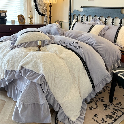 乐朵家居 2024新款 欧若拉 牛奶绒床单款床盖款四件套（控价单278夹棉318）-香芋紫