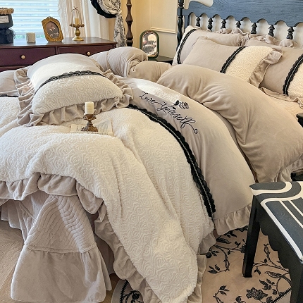 乐朵家居 2024新款 欧若拉 牛奶绒床单款床盖款四件套（控价单278夹棉318）-卡其