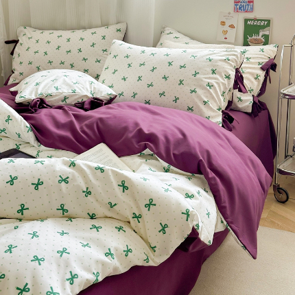 91家纺网 家纺一手货源 找家纺 春光里 2024新款亲肤磨毛双拼AB版四件套-星愿