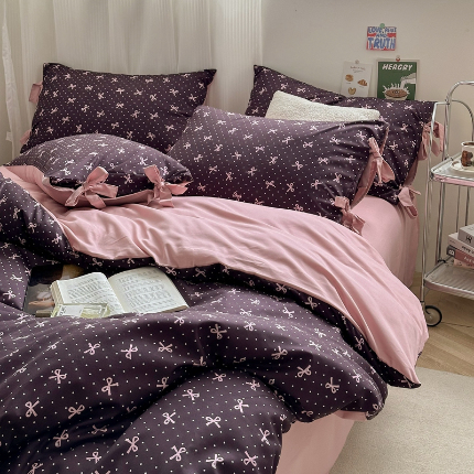 91家纺网 家纺一手货源 找家纺 春光里 2024新款亲肤磨毛双拼AB版四件套-星愿