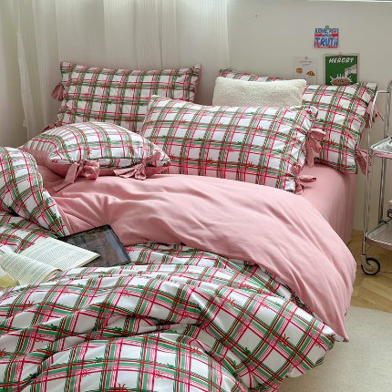 91家纺网 家纺一手货源 找家纺 春光里 2024新款亲肤磨毛双拼AB版四件套-星愿