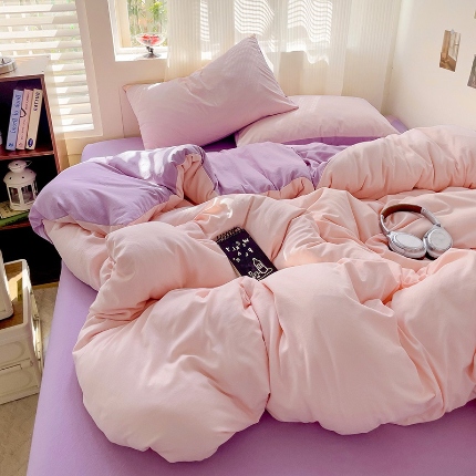 91家纺网 家纺一手货源 找家纺 （总）艾特你 2025新款水洗棉双拼四件套宿舍三件套床单被套枕套