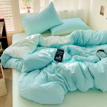 91家纺网 家纺一手货源 找家纺 （总）艾特你 2025新款水洗棉双拼四件套宿舍三件套床单被套枕套