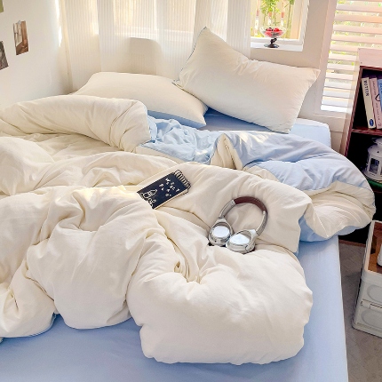 91家纺网 家纺一手货源 找家纺 （总）艾特你 2025新款水洗棉双拼四件套宿舍三件套床单被套枕套