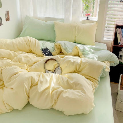 91家纺网 家纺一手货源 找家纺 （总）艾特你 2025新款水洗棉双拼四件套宿舍三件套床单被套枕套