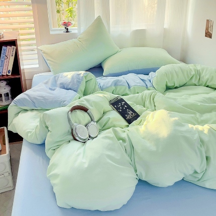 91家纺网 家纺一手货源 找家纺 （总）艾特你 2025新款水洗棉双拼四件套宿舍三件套床单被套枕套