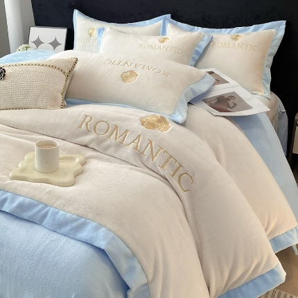 91家纺网 家纺一手货源 找家纺 （总）漫布云2025秋冬230g9斤全消光牛奶绒双拼绣花四件套绒宽边被套高端轻奢山茶花系列