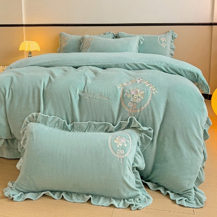 91家纺网 家纺一手货源 找家纺 （总）星尚家纺 2024全消光230gA类牛奶绒绣花四件套刺绣加厚保暖牛奶绒-伊莉雅