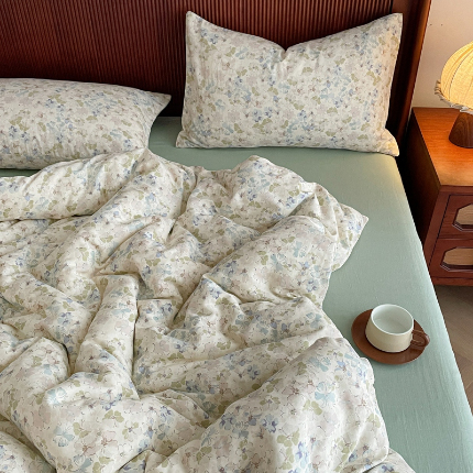 91家纺网 家纺一手货源 找家纺 （总）一比一家纺 2025新款全棉母婴级抗菌有氧全棉双层纱亲肤全棉小清新印花三件套四件套