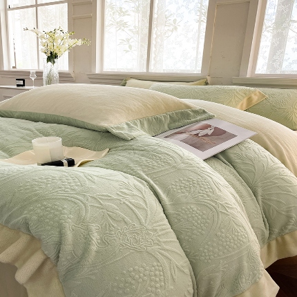 91家纺网 家纺一手货源 找家纺 （总) 2024新款A类雕花绒牛奶绒宝宝绒兔绒新品保暖四件套套件 -米鹿提